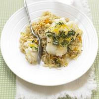 Coriander cod with carrot pilaf image