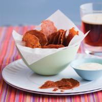 Salami Chips with Grainy Mustard Dip image