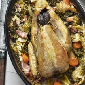 Pot-roast guinea fowl with cabbage & bacon_image