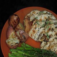 Garlic-Marinated Chicken Cutlets With Grilled Potatoes image