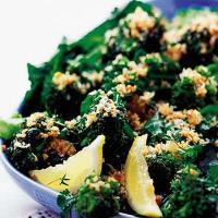 Purple sprouting broccoli with Parmesan & herbed crumbs image