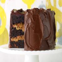 Chocolate Cake with Milk-Chocolate Crunch and Caramel Sauce image