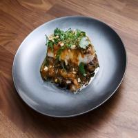 Pan-Seared Striped Bass with Thai Red Curry Sauce and Spicy Eggplant_image