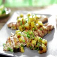 Grilled Pink Snapper with Caramelized Pineapple-Green Onion Butter and Relish_image