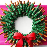 Chocolate-Dipped Pretzel Wreath image