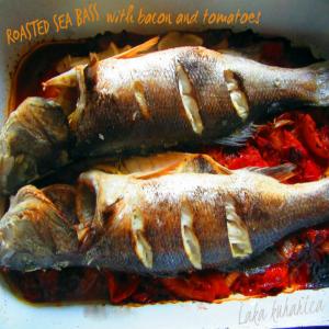 Roasted Sea Bass With Bacon and Tomatoes_image