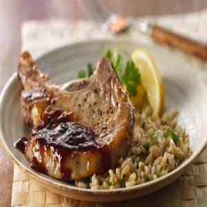 Pork Chops with Raspberry Chipotle Sauce and Herbed Rice_image