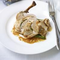 Butter-roasted supreme of chicken with wild mushroom & potato gratin image