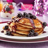 Overnight Yeast Pancakes with Blueberry Syrup image
