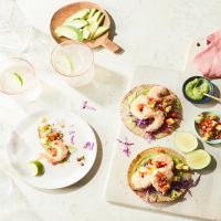 Coconut Shrimp Tacos With Mango Salsa and Avocado Cilantro Sauce image