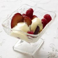 Warm Sabayon with Glazed Plums and Raspberries image