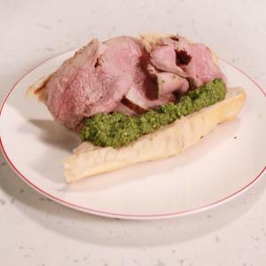 Roast Beef French Dip with Green Pea Pesto image