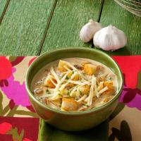 Crouton-Topped Garlic Soup image