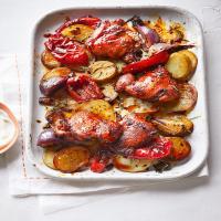 Paprika chicken thighs with aïoli and rosemary roasties_image