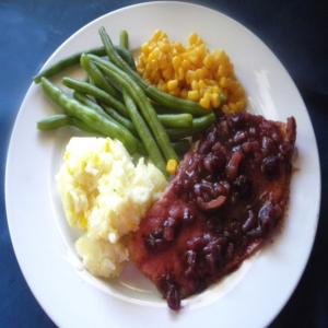 Super-Easy Fried Ham Steak With Cranberry Mustard Sauce image