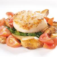 Seared Scallops with Tomato Salsa, Spinach, and Mushrooms image