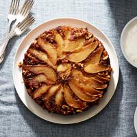 Pear and Walnut Upside-Down Cake with Whipped Crème Fraîche image