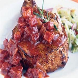 Grilled Pork Chops with Chunky Andouille Barbecue Sauce_image