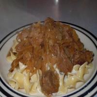 venison and sauerkraut over buttered egg noodles_image