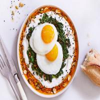 Chile-Oil Fried Eggs With Greens and Yogurt image