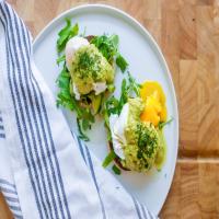 Healthy Eggs Benedict With Avocado Hollandaise image