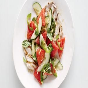 Grilled Pork Cutlets with Watermelon-Cucumber Salad image