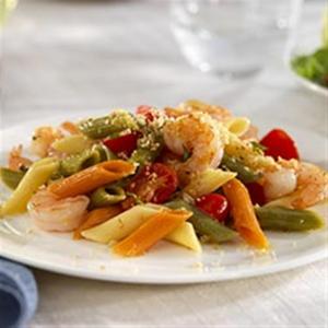 Tri-Color Penne with Shrimp, Grape Tomatoes and Basil Bread Crumbs Pasta Salad_image