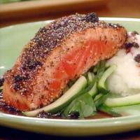 Mustard Pepper Salmon with Red Wine Sauce image