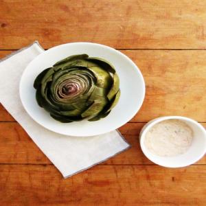 Steamed Artichokes with Harissa Mayonnaise Dipping Sauce_image