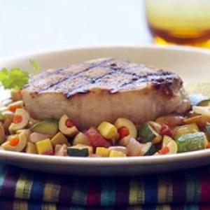 Grilled Pork Chops with Squash & Olive Salsa_image
