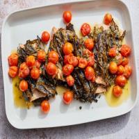 Grilled Frozen Salmon in Grape Leaves image