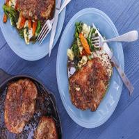 Orange-Glazed Pork Chops, Roasted Vegetable Medley and Almond Rice Pilaf_image