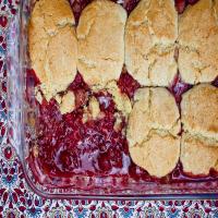 Rhubarb Raspberry Cobbler With Cornmeal Biscuits image