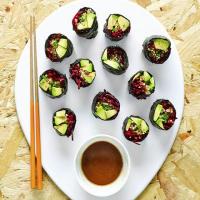 Beetroot & avocado nori rolls with wasabi dipping sauce image