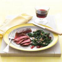 Pan-Seared Steak with Spinach, Grapes, and Almonds image