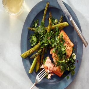 Broiled Salmon and Asparagus With Herbs image