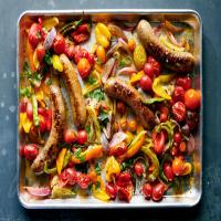 Sheet-Pan Sausage With Peppers and Tomatoes image
