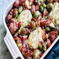 Ranch-Baked Chicken Thighs with Bacon, Brussels Sprouts, and Potatoes image