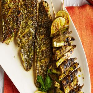 Grilled Sea Bass Fillets with Okra Kebabs_image