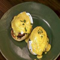 Eggs Benedict with Apple Sausage and Mustard Hollandaise image