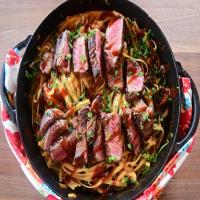 Steak and Creamed Greens Pasta_image