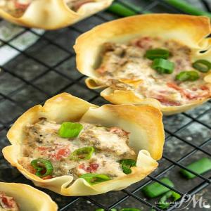 CREAM CHEESE SAUSAGE ROTEL WONTON CUPS from #callmepmc blog are hearty, spicy, & easy appetizer bites._image