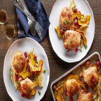 Sheet-Pan Cumin Chicken Thighs with Squash, Fennel, and Grapes image