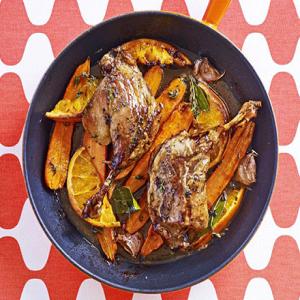 Tender roast duck with citrus & carrots image