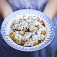 Roast new potato salad with caper & tarragon dressing image