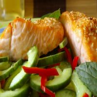 Roasted Salmon With Chile Minted Cucumbers image