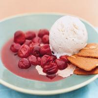 Warm Skillet Sour Cherries with Vanilla Ice Cream image