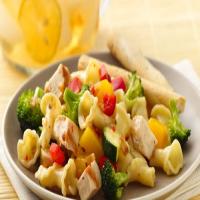 Grilled Chicken Pasta Salad with Caramelized Onion, Broccoli and Mango_image