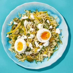 Orzo with Beets, Olives, Feta, and Soft-Boiled Eggs_image