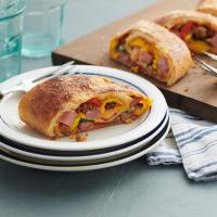 Ham and Sausage Breakfast Stromboli with Roasted Peppers and Spinach_image